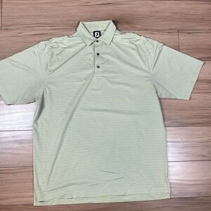 FJ FootJoy Shirt Mens XL Green Gray Striped Golf Polo Short Sleeve Performance